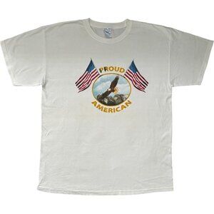A PROUD AMERICAN Patriotic White Graphic T Shirt in Large
